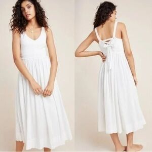 Anthropologie Elina Woven Saturday Sunday Smocked Sleeveless Tie Back Dress